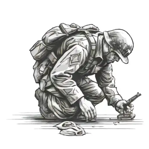 German soldier kneeling tattoo design idea