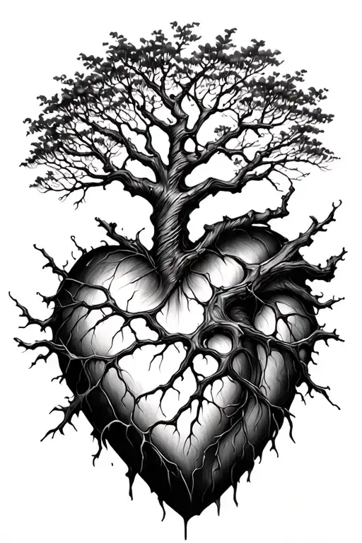 Kintsugi heart with Tree of Life coming out of it tattoo design idea