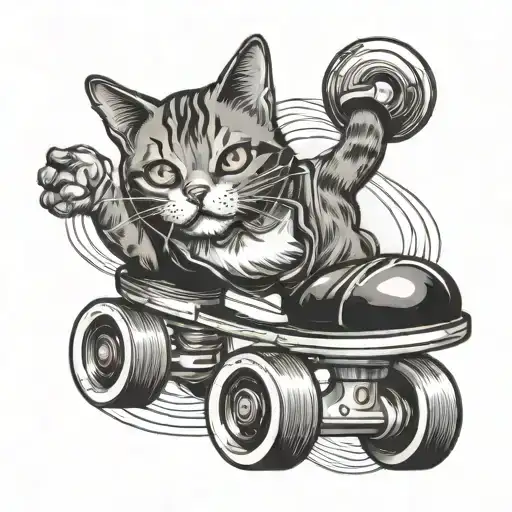 roller skate cat tattoo design idea