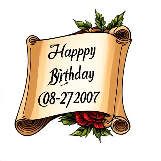 Use my birthday 08•27•2007 and turn it into Roman numerals, add a laurel, a quotes that is inside of a scroll or banner  tattoo design idea