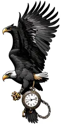 eagle soaring, holding a chain attached to a old school traditional stop watch tattoo design idea