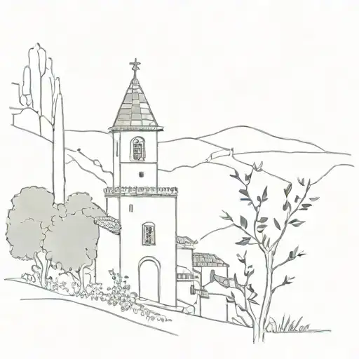 Collioure bell tower surrounded by vines tattoo design idea
