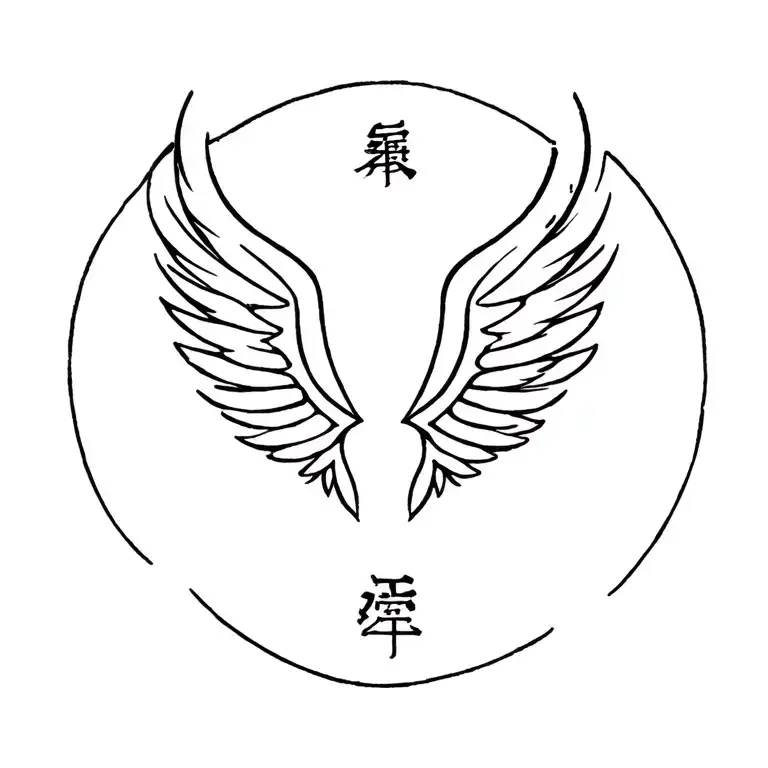 two angle Wings and in the Model this sing "神" tattoo design idea