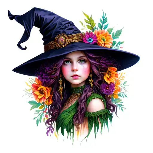Witchy Gypsy girl tattoo design idea