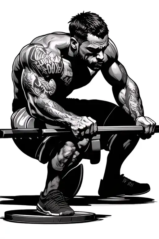squat Bench deadlift stance with weight plates tattoo design idea