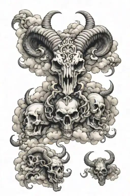skulls clouds with Capricorn zodiac signs growing tattoo design idea