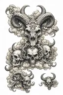 skulls clouds with Capricorn zodiac signs growing tattoo design idea