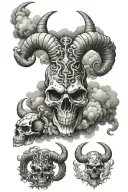 skulls clouds with Capricorn zodiac signs growing tattoo design idea