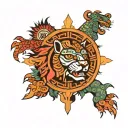 mayan sun god surrounded by a jaguar pelt tattoo design idea