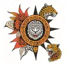 mayan sun god surrounded by a jaguar pelt tattoo design idea