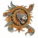mayan sun god surrounded by a jaguar pelt tattoo design idea