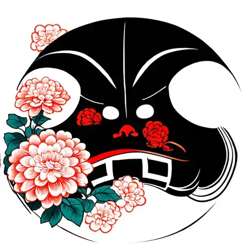 daruma and chrysanthemum flower tattoo design idea