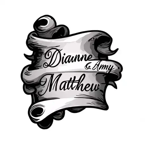 scroll on half chest with names Dianne, Matthew and Amy tattoo design idea