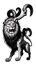 Aries winning a battle against a lion  tattoo design idea