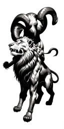 Aries winning a battle against a lion  tattoo design idea