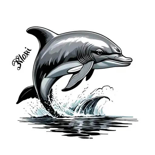 outline of dolphin leaping with the word Biloxi as part of the dolphin  tattoo design idea