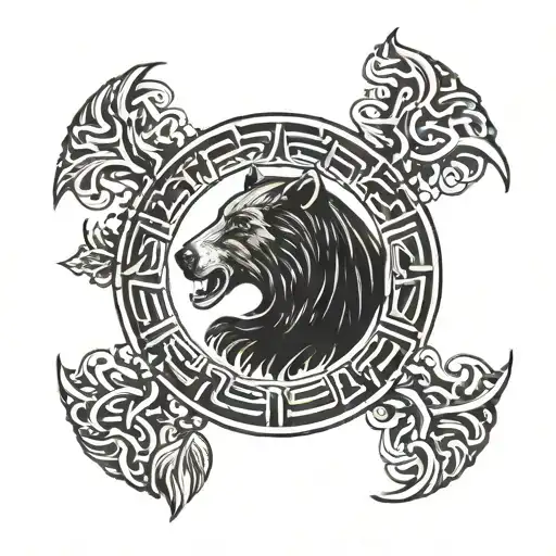 Viking, Bear hea, rune circle tattoo design idea