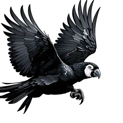 Black cockatoo flying tattoo design idea