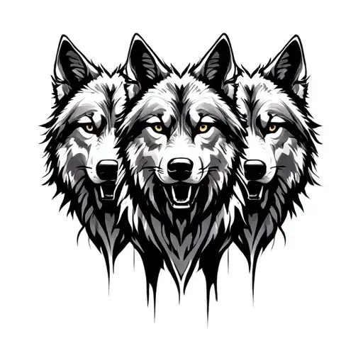 three wolves facing front tattoo design idea