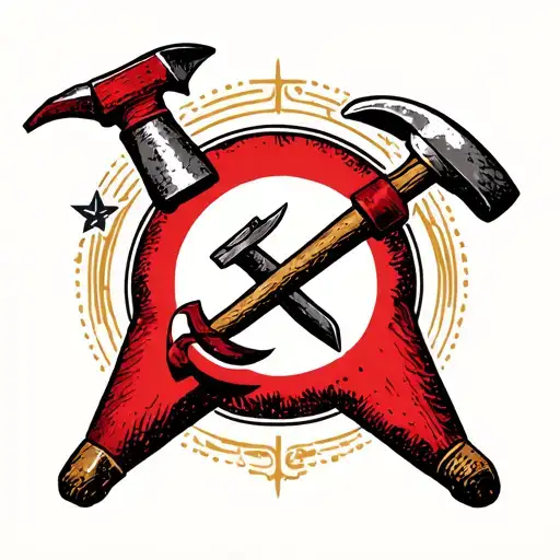 Hammer and sickle in a red star, upper Zacke as a circle tattoo design idea