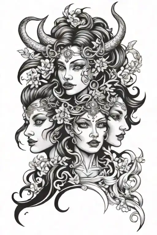 Taurus and Gemini women face tattoo design idea