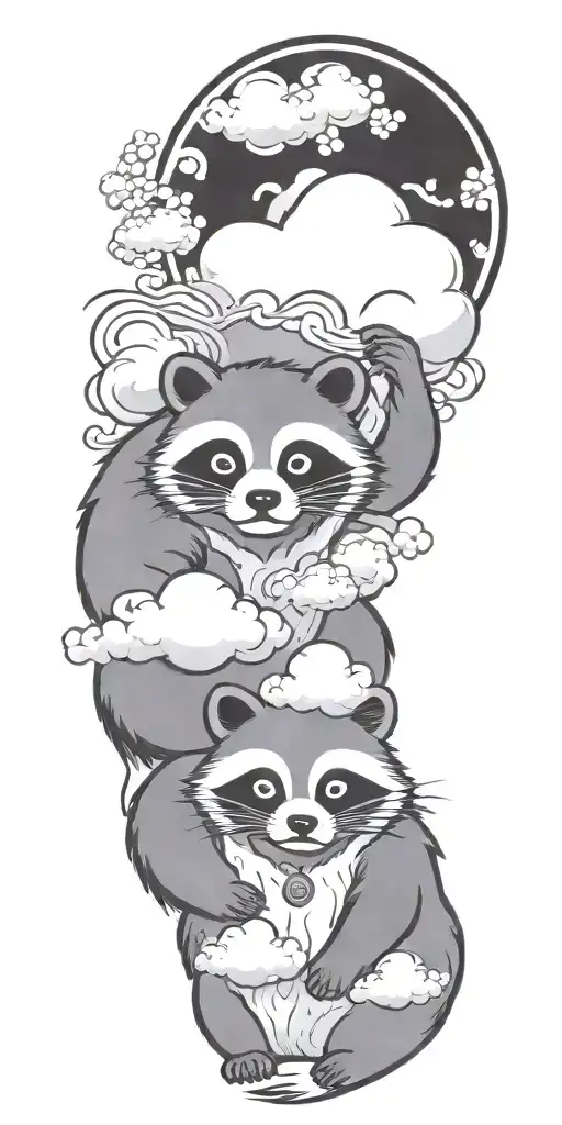 tanuki sitting in clouds drinking tattoo design idea