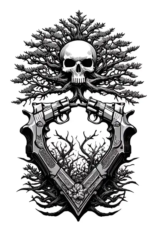 poison tree with handguns tattoo design idea