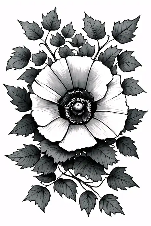 ivy leaves with a poppy flower tattoo design idea