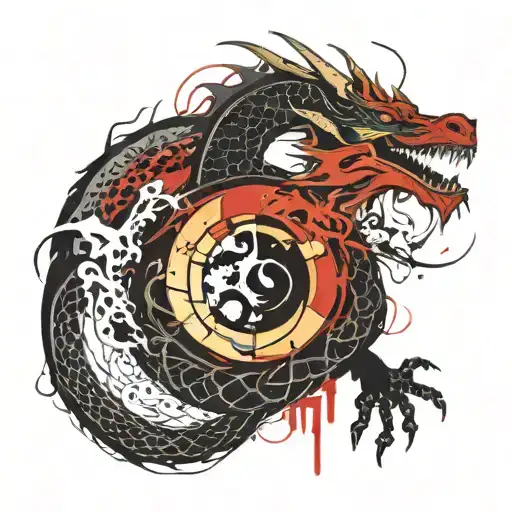 dragon with moon and sun tattoo design idea