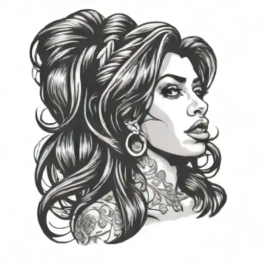 portrait of Amy Winehouse in arcane style tattoo design idea