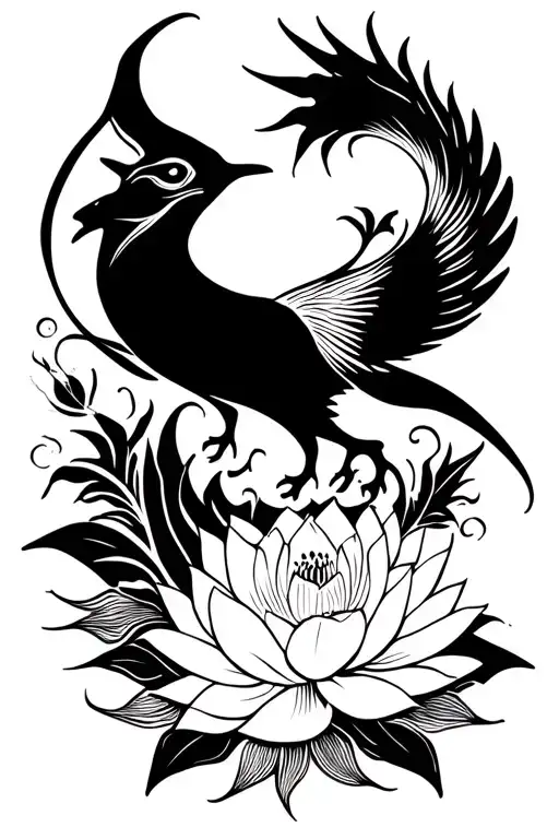 manta ray and Phenix and lotus flower tattoo design idea