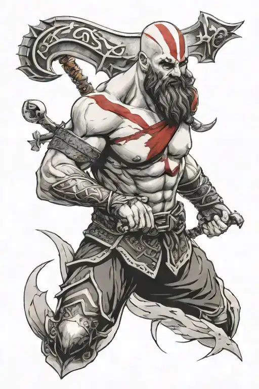 kratos and nordique symbole tattoo design idea