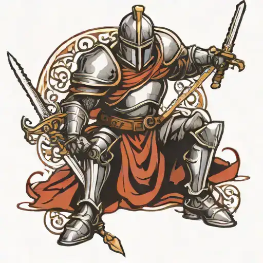 knight kneeling holding sword tattoo design idea