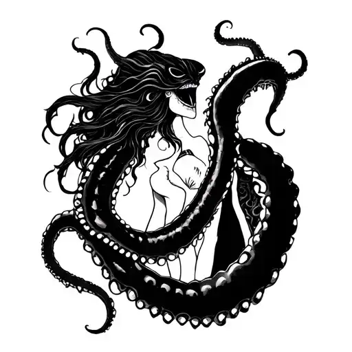Tentacle monster has sex with beautiful woman tattoo design idea