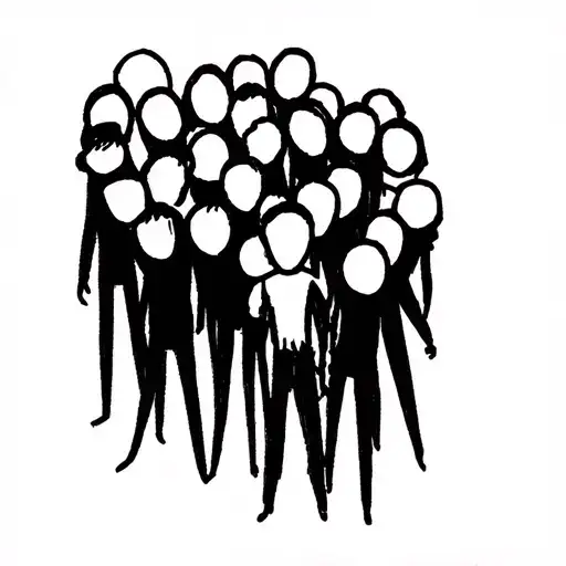 crowd of people with big heads and no faces tattoo design idea