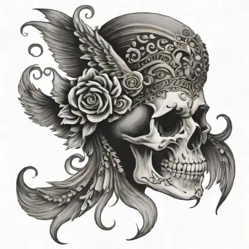 gypsy phoenix skull tattoo design idea