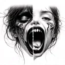 realism girl split face emotions one scream and cry  tattoo design idea