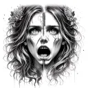 realism girl split face emotions one scream and cry  tattoo design idea
