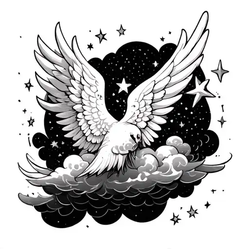 stars clouds wings than tattoo design idea