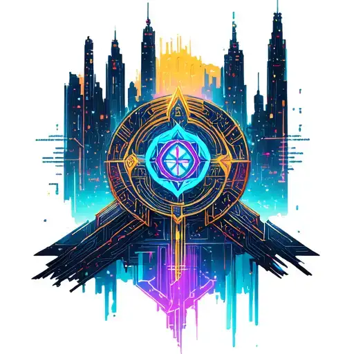 cyberpunk cityscape tattoo design idea