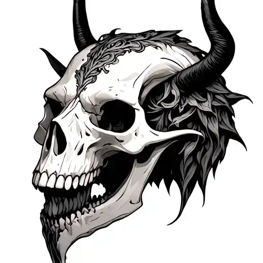 Animal skull, demon, tattoo design idea
