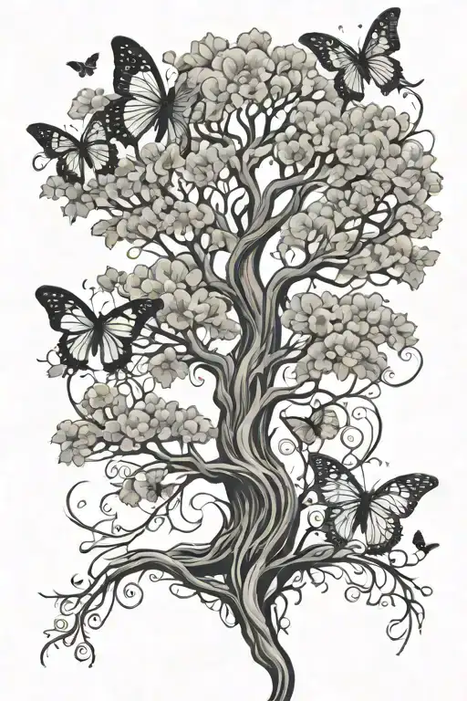 Tree of life with butterfly perched tattoo design idea