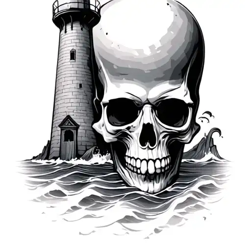 lighthouse with skull as the base  tattoo design idea