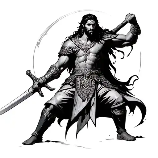 Persian warrior wielding a sword tattoo design idea