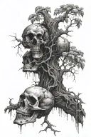 a rotting tree with an apple that looks like a skull falling from it   tattoo design idea