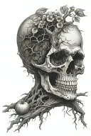 a rotting tree with an apple that looks like a skull falling from it   tattoo design idea