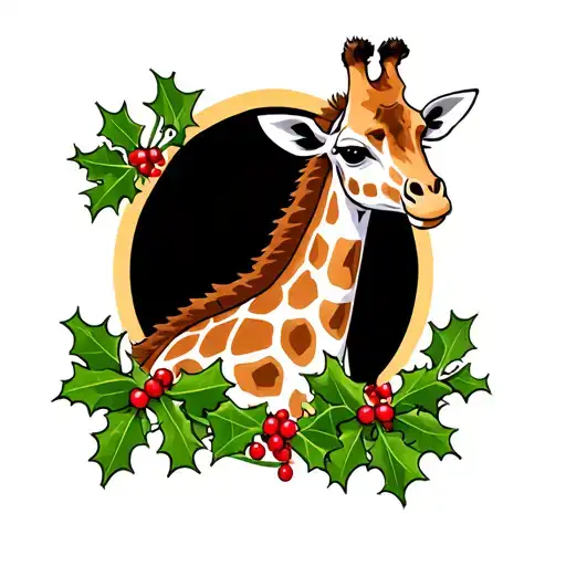 giraffe with holly, ivy and mistletoe tattoo design idea