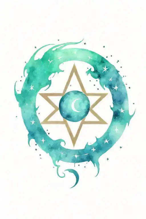 Tattoo design supernatural anti possession symbol surrounded by a crescent moon and stars tattoo design idea