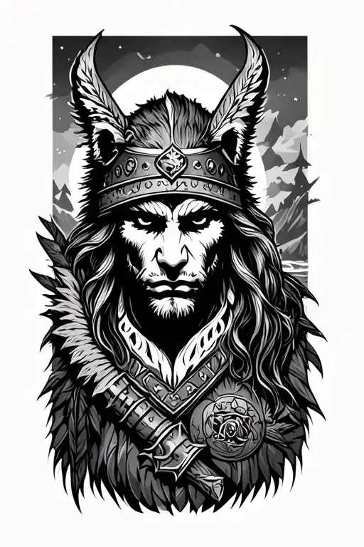 Wilderness and warrior tattoo design idea