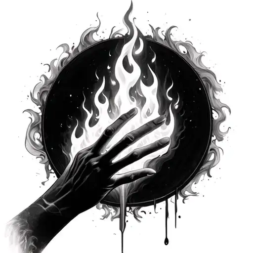 hand reaching for blurry fire that's just out of reach tattoo design idea